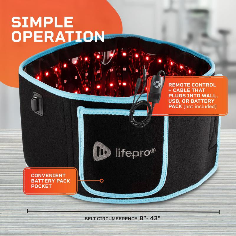 Lifepro Allevared Light Therapy Belt - Lifetime Warranty - 660Nm Red + 850Nm NIR - 105 Triple LED - Skin & Muscle Support - Portable Wraparound - Remote Control